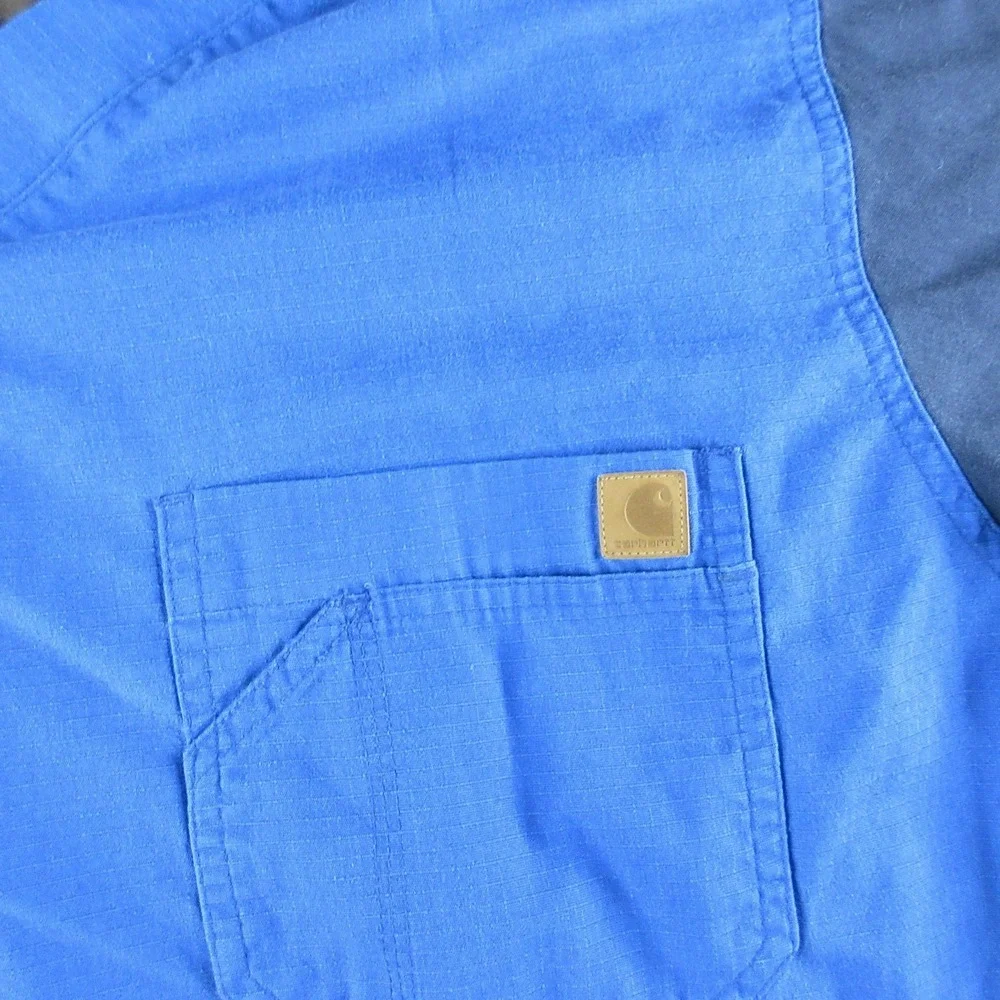 Carhartt Shirt Mens XL Blue Colorblock V Neck Ripstop Pocket Workwear Scrub Top
